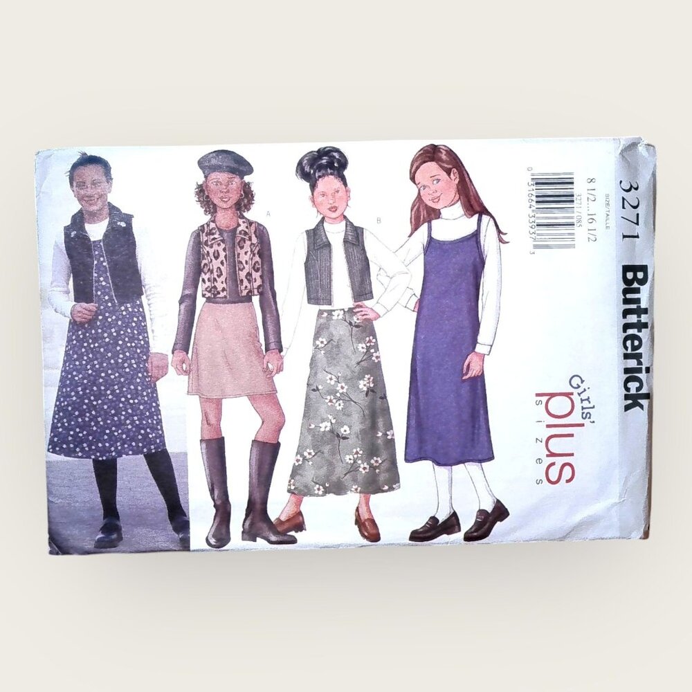 Vintage Butterick Sewing Pattern 3271 Girls Plus Vest Dress Skirt Uncut